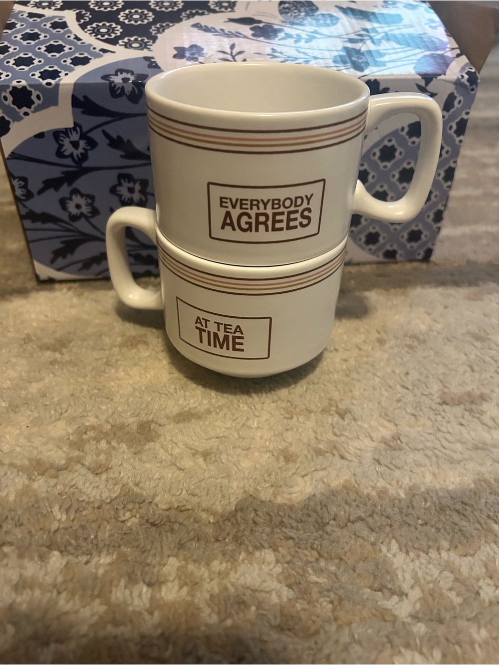 Taylor Swift Cream Ceramic Stackable Mugs with Brown Accent Text